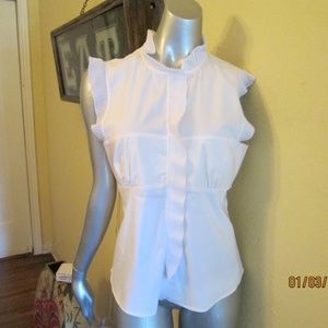 BCBG Max Azria White Ruffle Blouse Sleeveless L